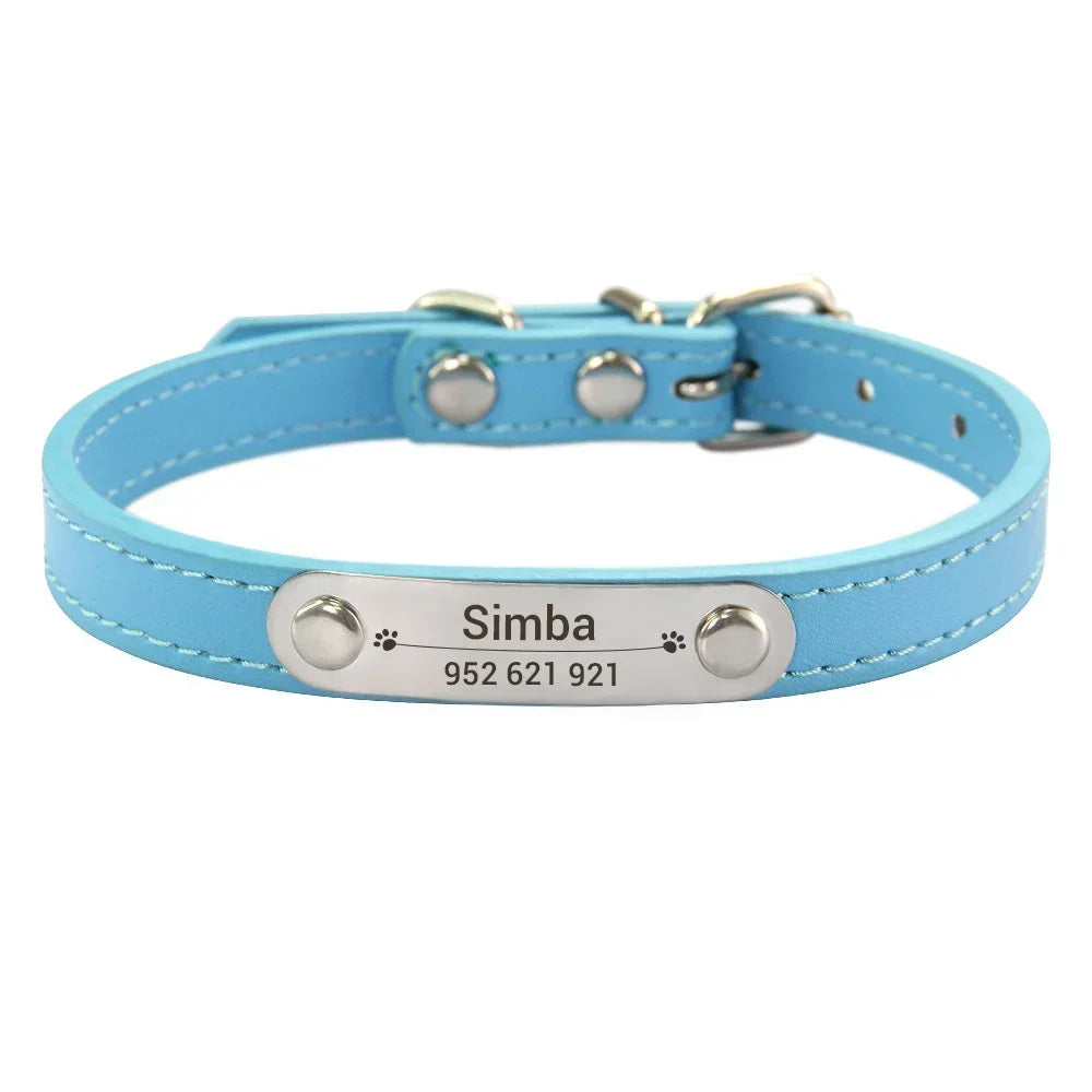 Personalized PU Leather Dog Collar – Custom Name ID Tag for Small to Large Dogs
