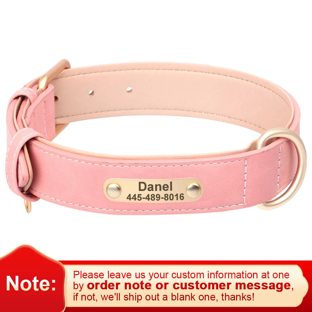 Personalized PU Leather Dog Collar & Leash Set – Free Custom ID Nameplate