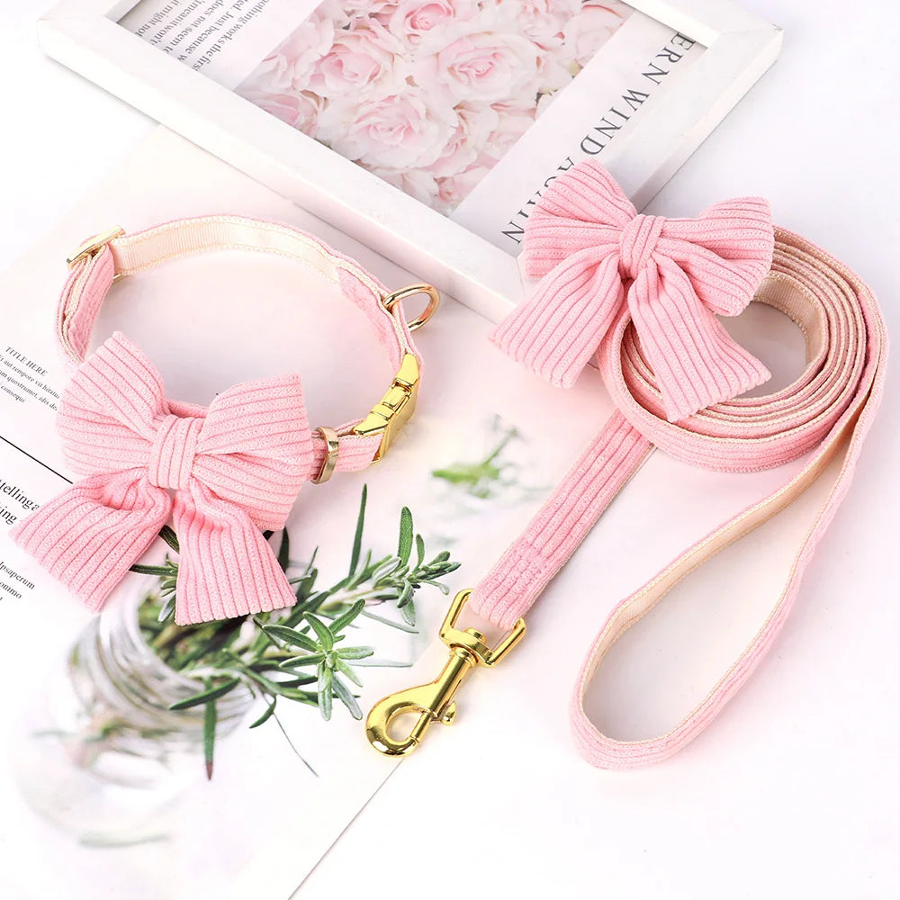 Cute Bowknot Dog Collar & Leash Set – Soft Velvet Walking Lead for Small & Medium Dogs