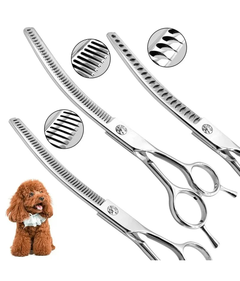 Professional Pet Grooming Thinning Scissors – 7-Inch Curved & Straight for Dogs & Cats