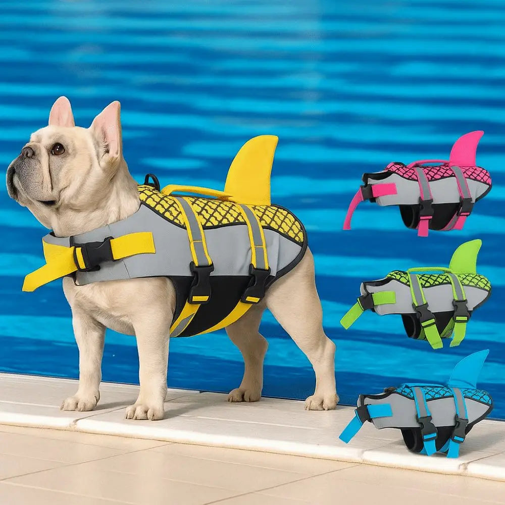 Shark Dog Life Jacket – Reflective High-Buoyancy Safety Vest with Rescue Handle