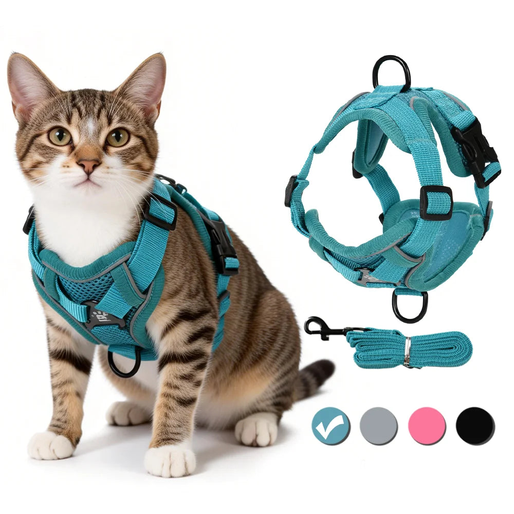 Reflective Escape-Proof Dog & Cat Harness Leash Set – Adjustable Breathable Vest for Small Pets