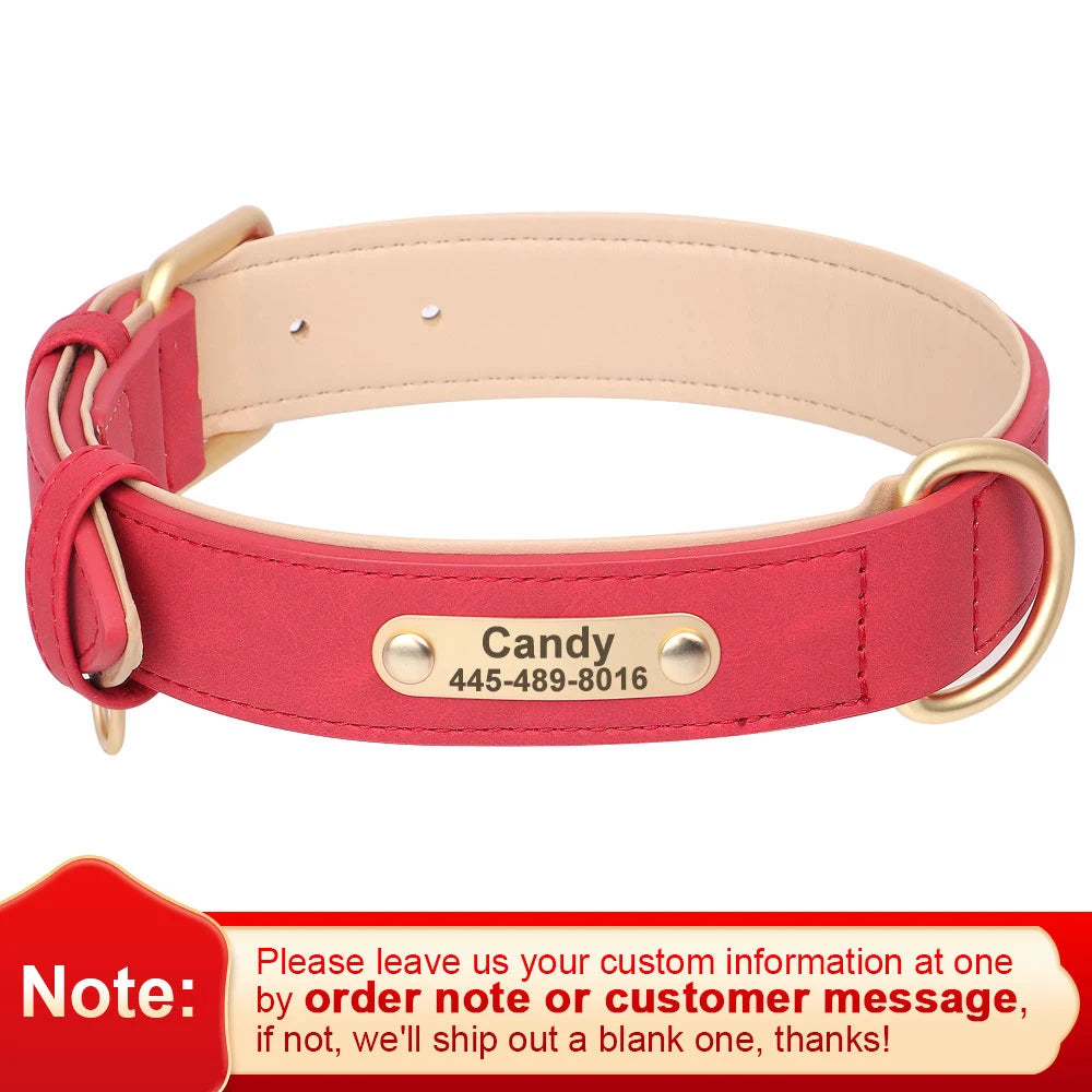 Personalized PU Leather Dog Collar & Leash Set – Free Custom ID Nameplate
