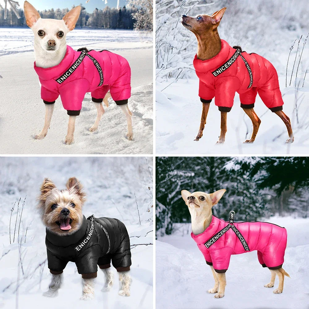 Waterproof Winter Dog Jacket with Harness – Warm Hoodie Coat for Small & Medium Dogs