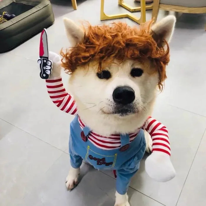 Blue Overall Horror Doll Pet Costume