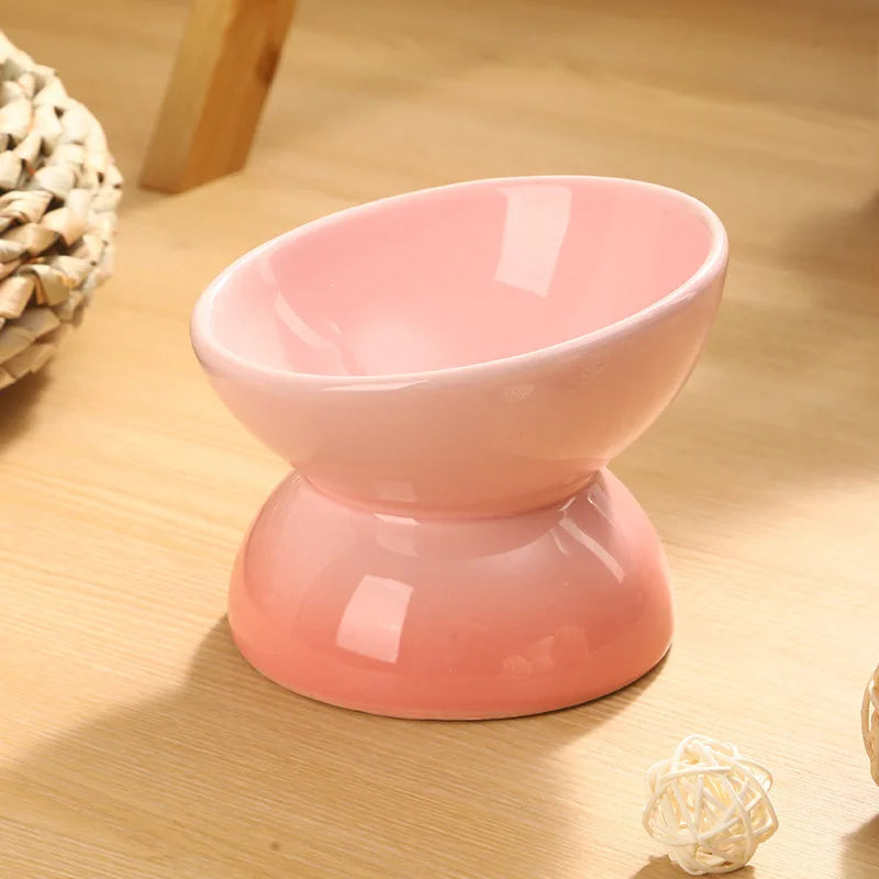 Tilted Ceramic Elevated Cat Bowl – Dishwasher & Microwave Safe Pet Feeder