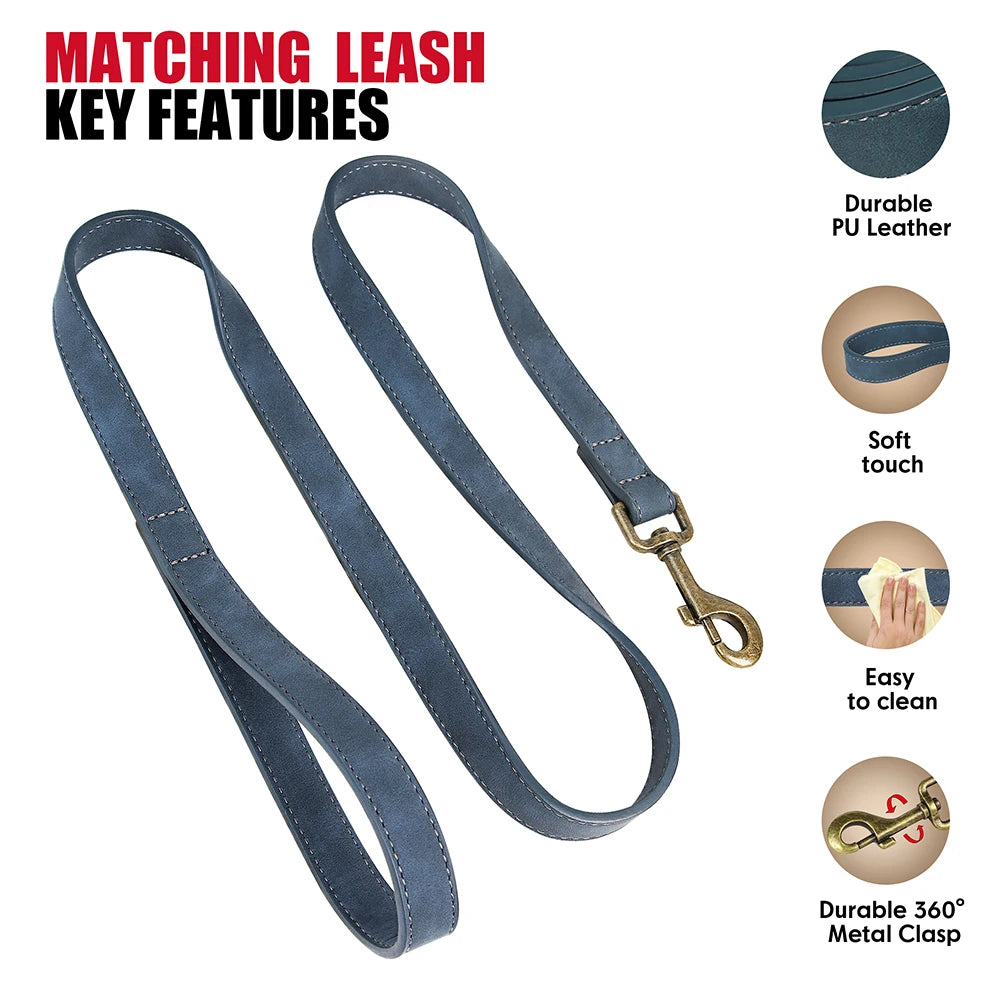 PU Leather Dog Collar & Leash Set – Adjustable, Durable & Soft for Small to Large Dogs