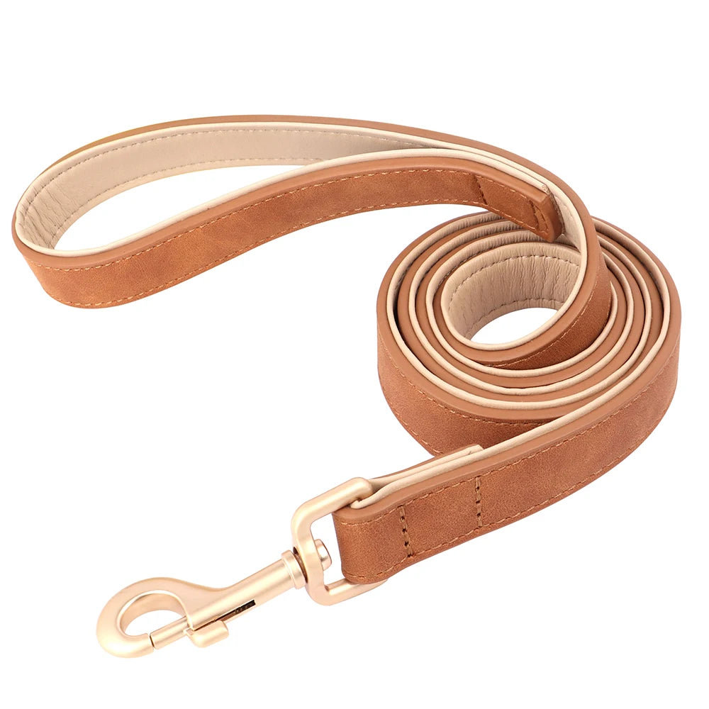 Personalized PU Leather Dog Collar & Leash Set – Free Custom ID Nameplate