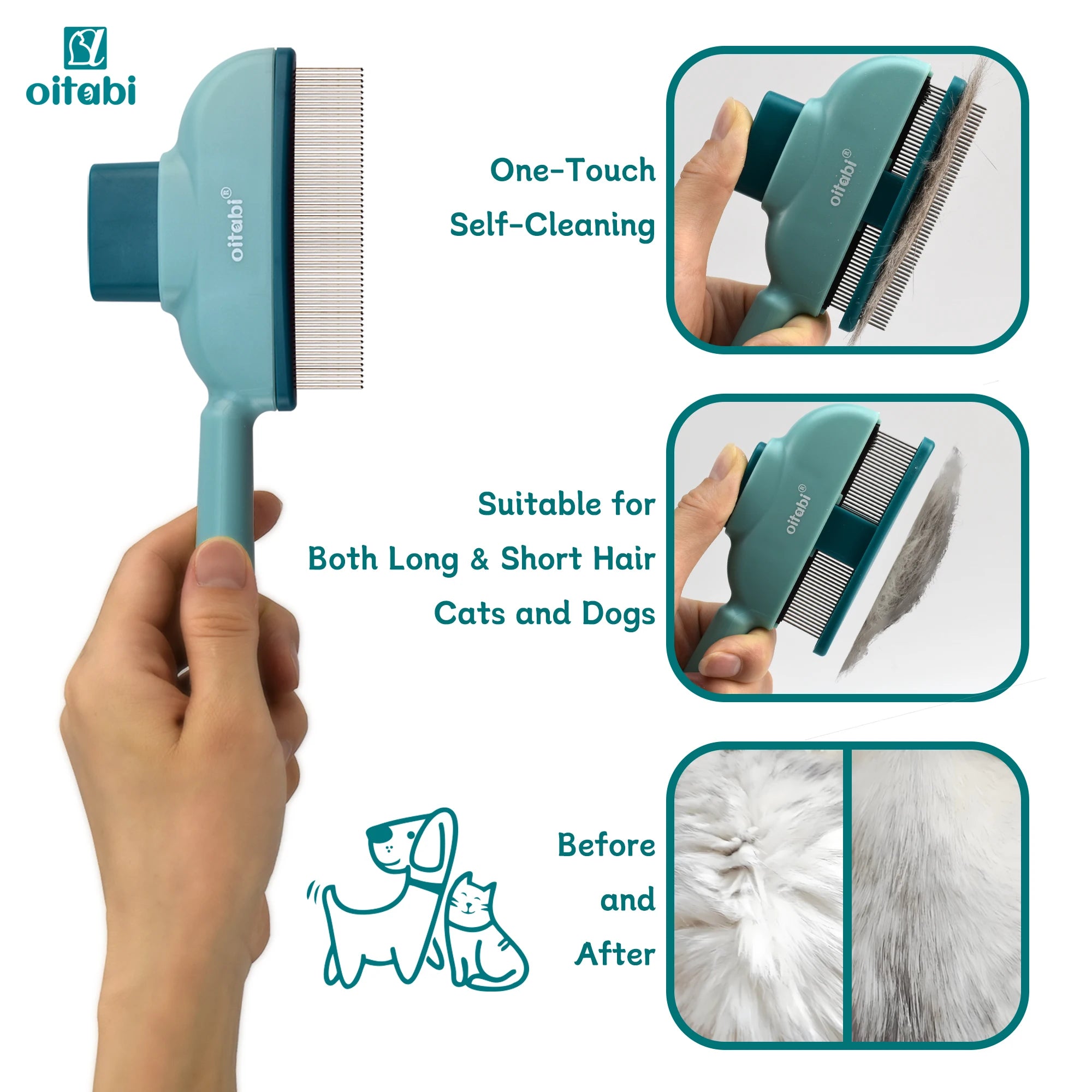 Oitabi Pet Deshedding Flea Comb – Stainless Steel Teeth for Dogs & Cats