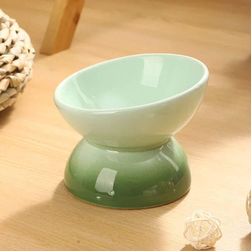 Tilted Ceramic Elevated Cat Bowl – Dishwasher & Microwave Safe Pet Feeder