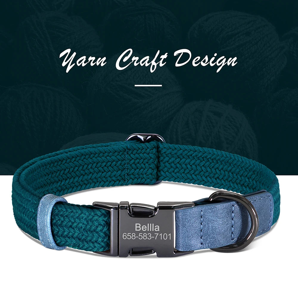 Custom Engraved Nylon Dog Collar with Name Buckle – Adjustable for Small to Large Dogs