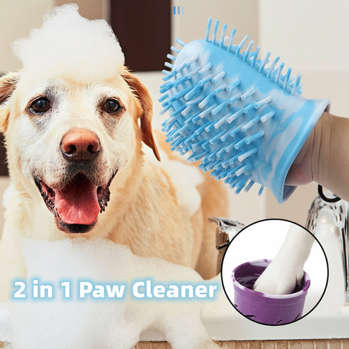 Dog paw being cleaned with silicone bristle cup
