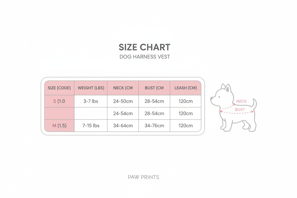 Dog Harness Size Chart