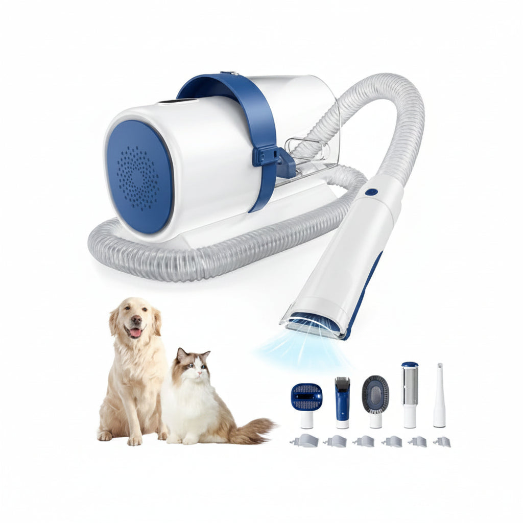 Pet grooming tool with attachments on a white background