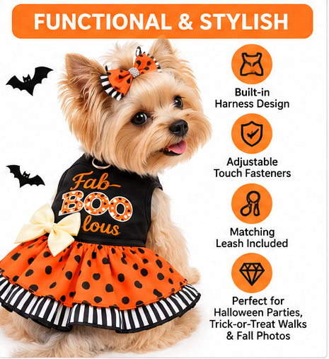 Fab-BOO-lous Halloween Dog Harness Dress