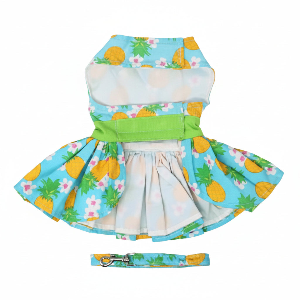 Dog dress with pineapple pattern on a white background