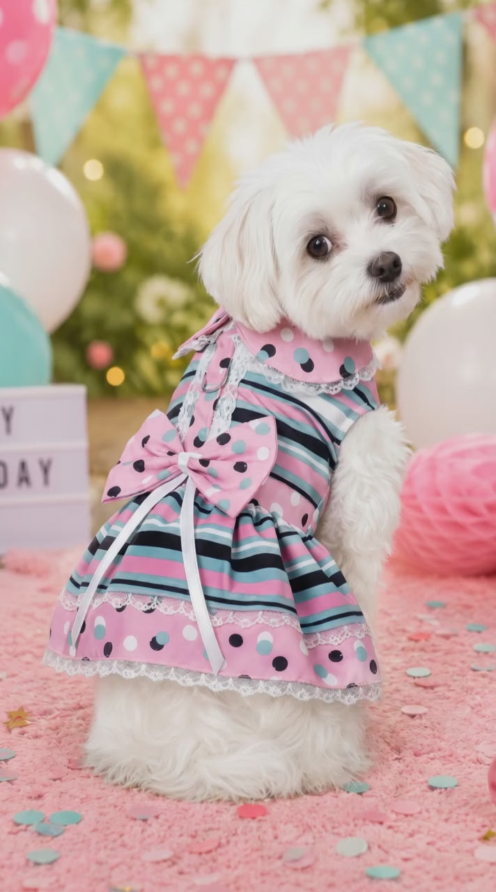 Dots & Stripes Harness Dress – Pink & Teal