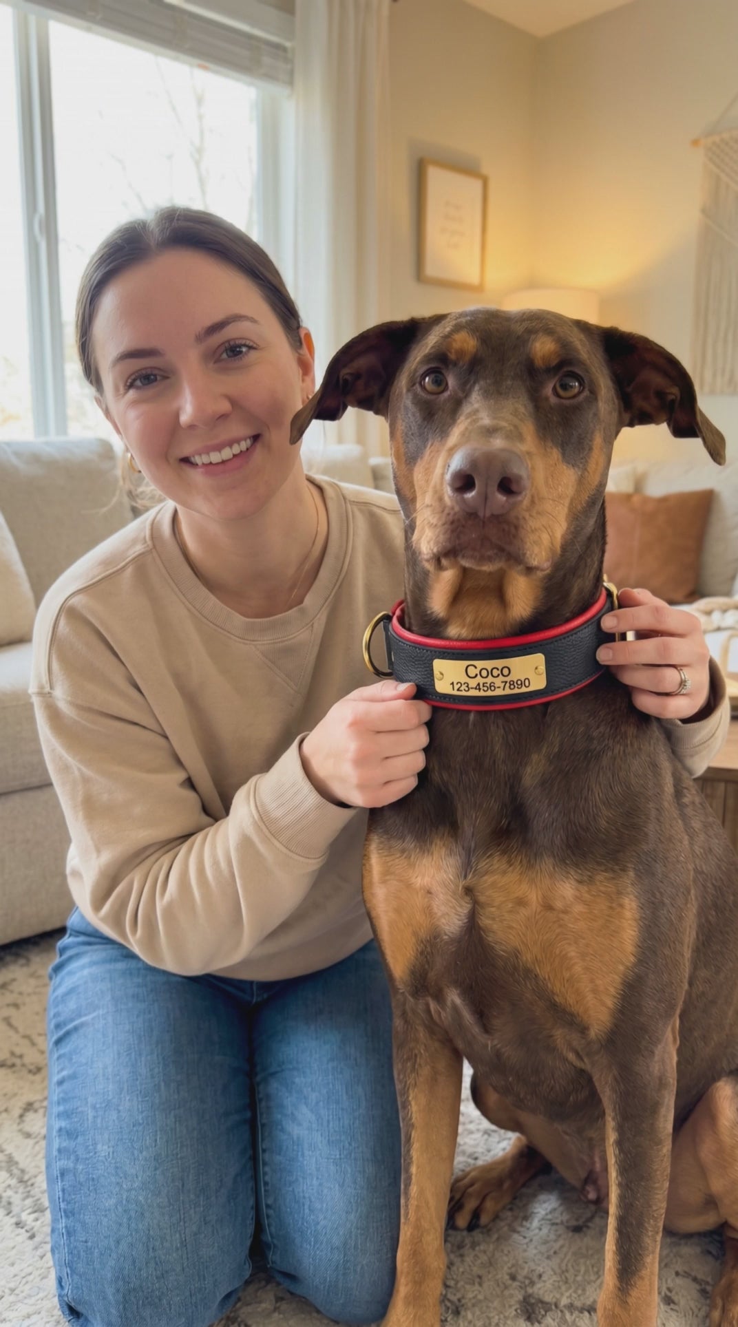 Custom Engraved Genuine Leather Dog Collar – Personalized ID Plate Tag, 2-Layer Padded