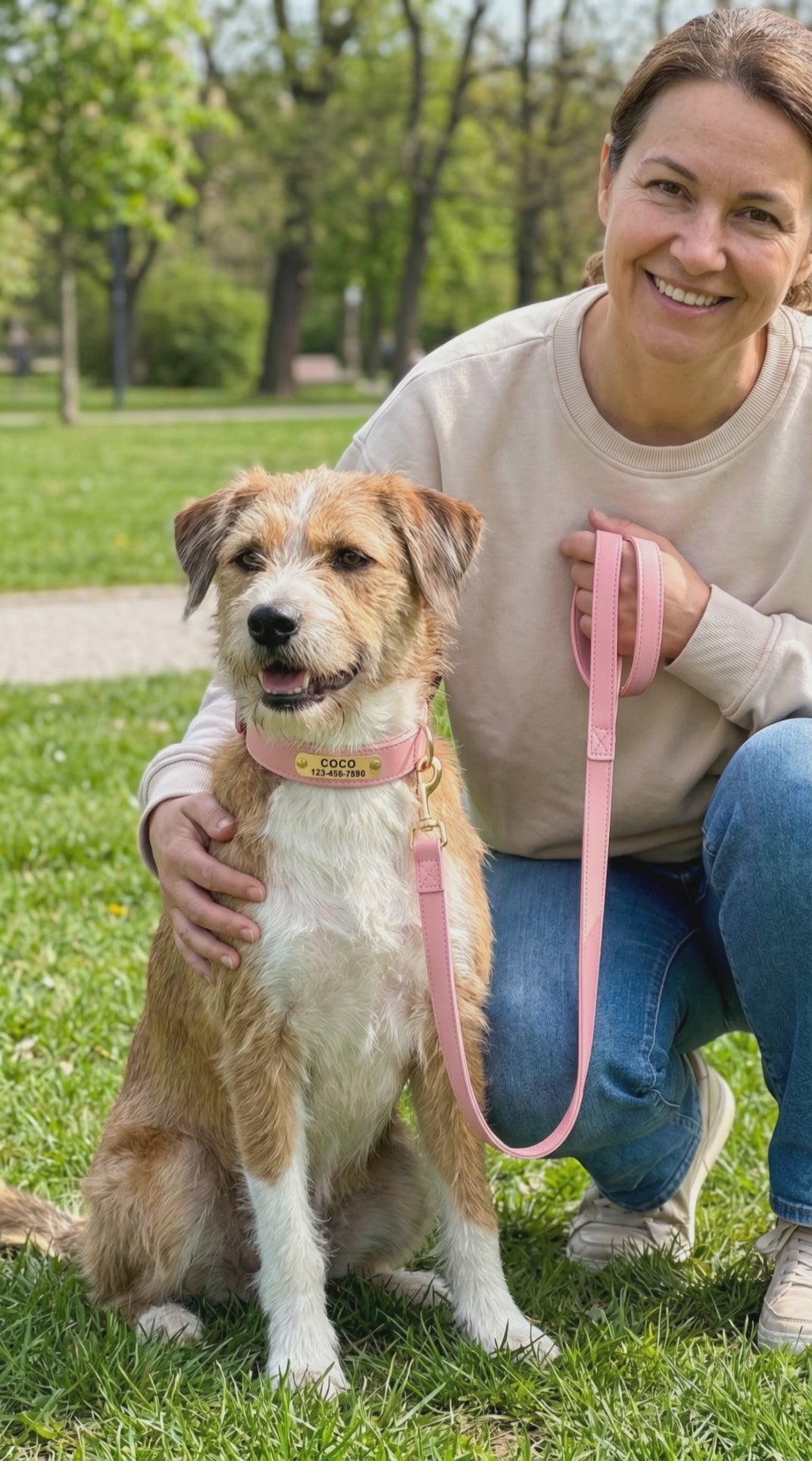 Personalized PU Leather Dog Collar & Leash Set – Free Custom ID Nameplate