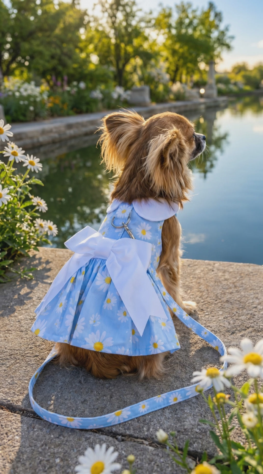 Blue Daisy Dog Dress with Matching Leash