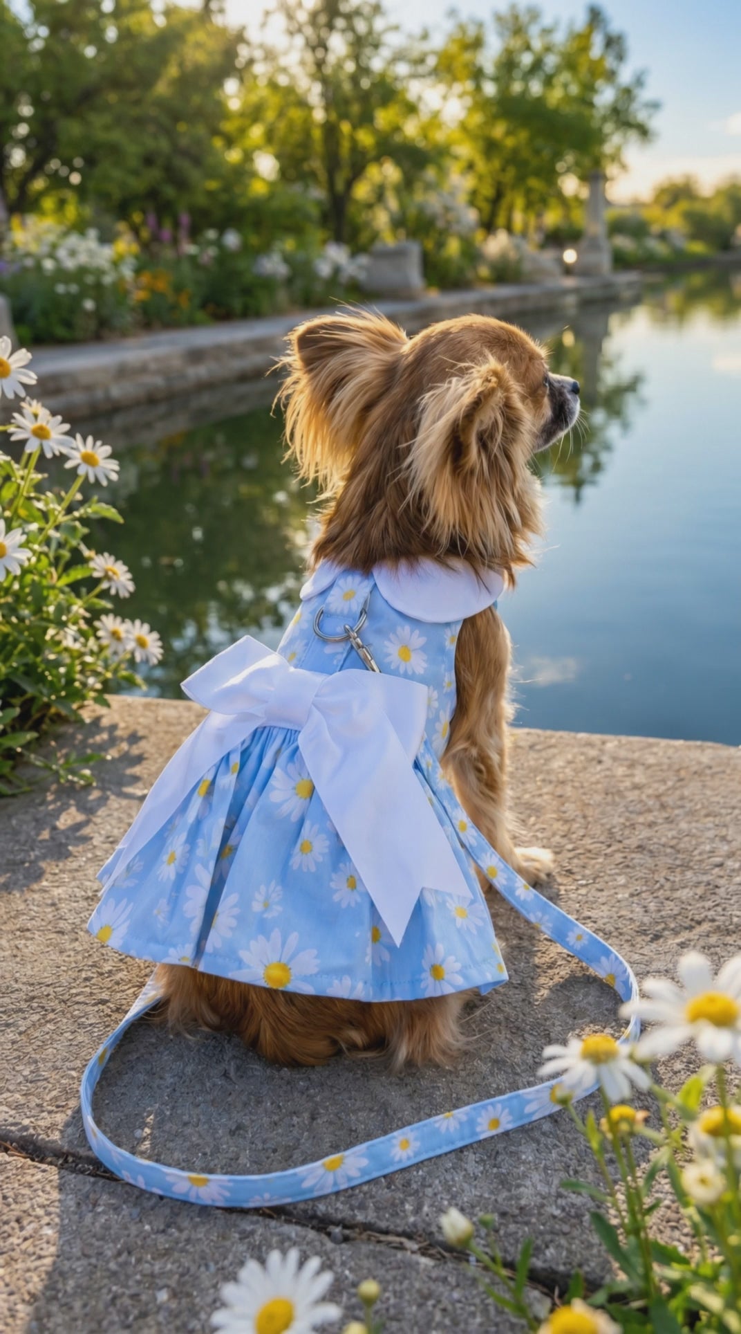 Blue Daisy Dog Dress with Matching Leash
