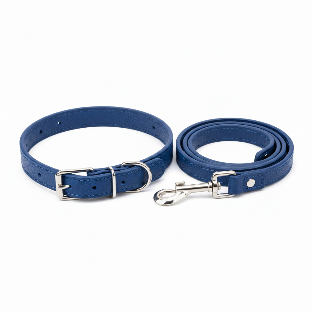 PU Leather Collar & Leash - Blue