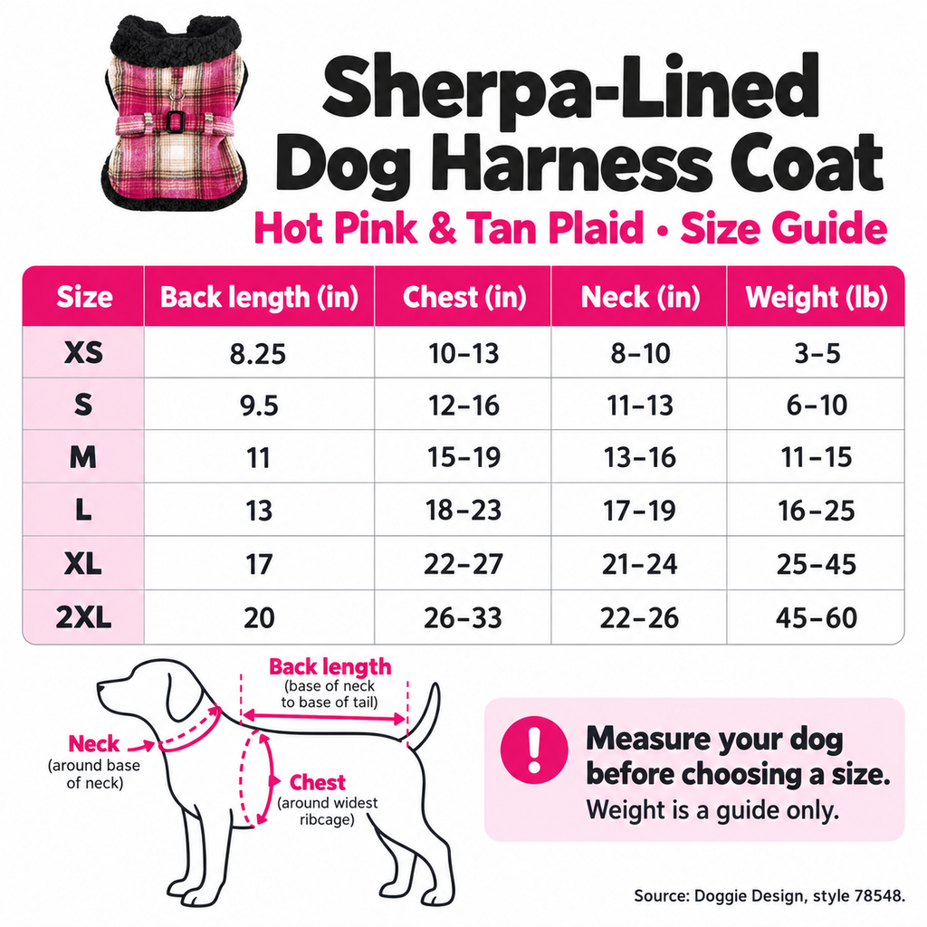 Sherpa-Lined Dog Harness Coat – Hot Pink & Tan Plaid