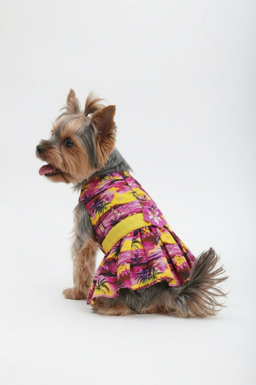 Tropical Sunset Dog Dress with Matching Leash